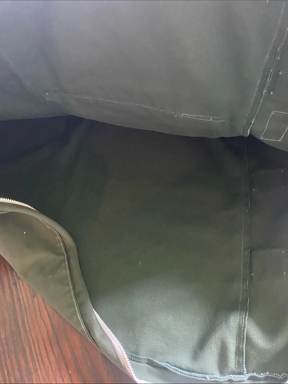 Vintage Lands End Deluxe Square Rigger Olive Canvas Garment Bag Heavy Duty